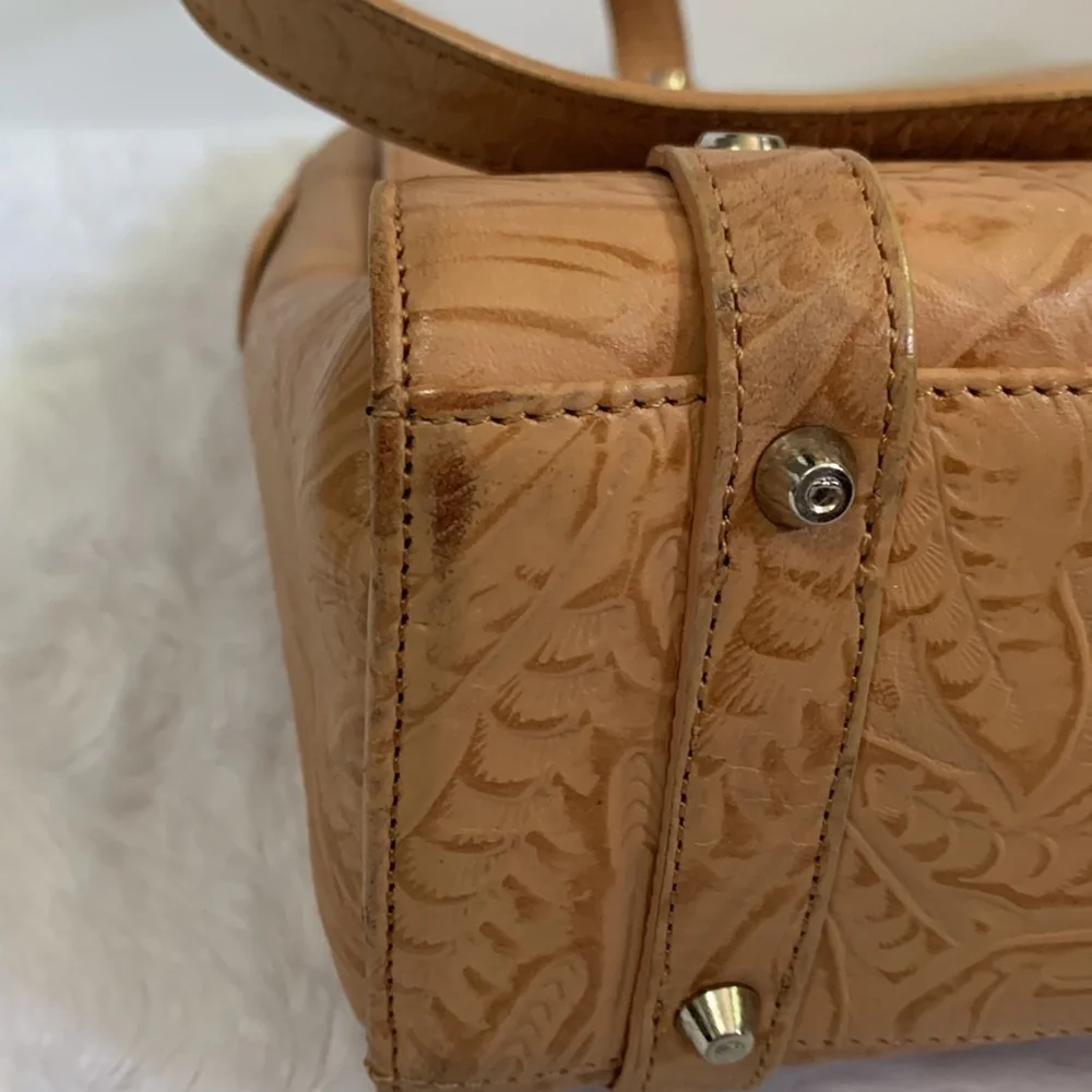 MAXX New York floral tooled embossed leather tan shoulder bag